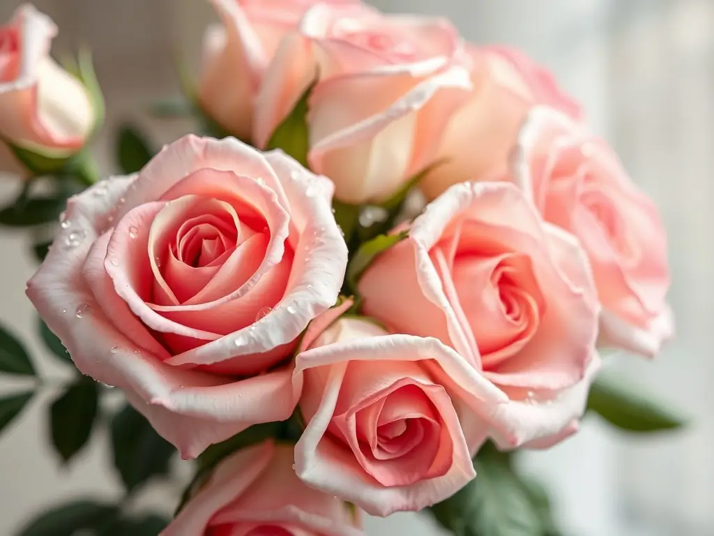 A close-up shot of a beautifully arranged bouquet of roses with soft, romantic lighting, showcasing the attention to detail in Bed of Roses' floral arrangements.